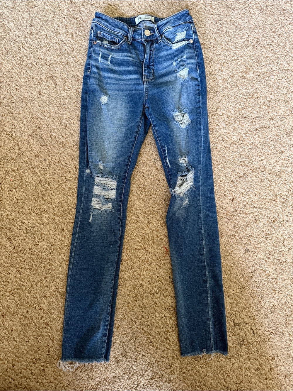 BKE Women's Ripped Medium Blue Skinny Jeans